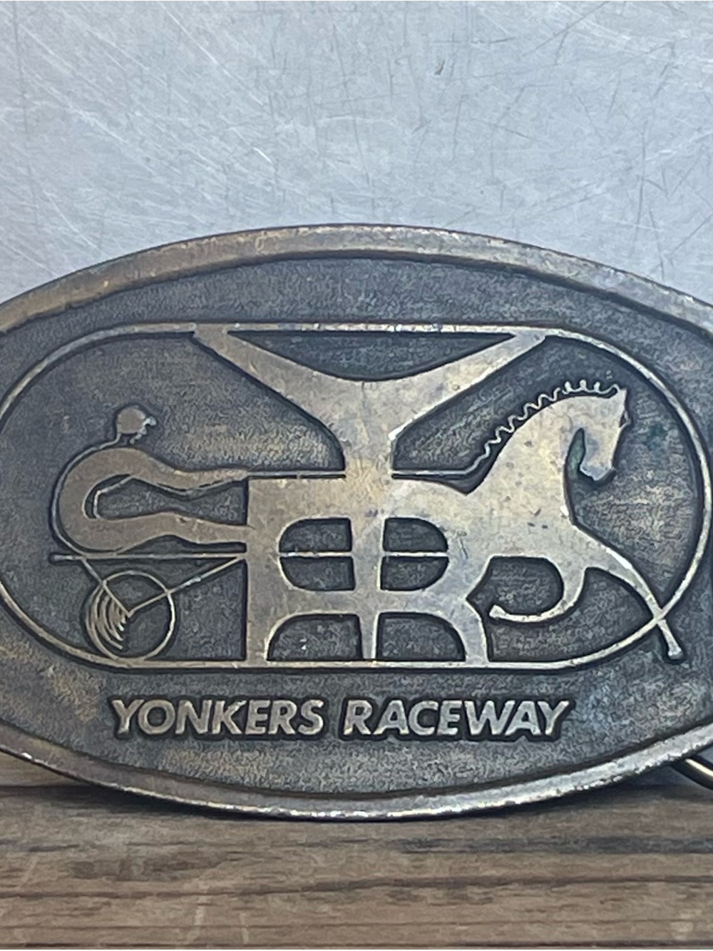 Yonkers Raceway Vintage Brass Buckle Horse Americana Memorabilia